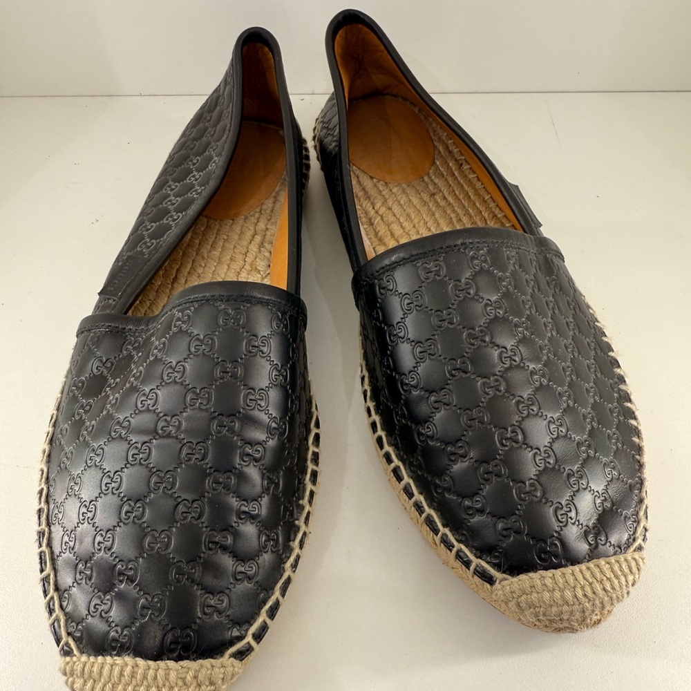 Gucci Black Leather Espadrille Loafers